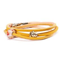 Load image into Gallery viewer, Leather Bracelet Yellow/Light Pink
